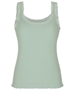 Rippjersey-Top mit Spitze - Grün