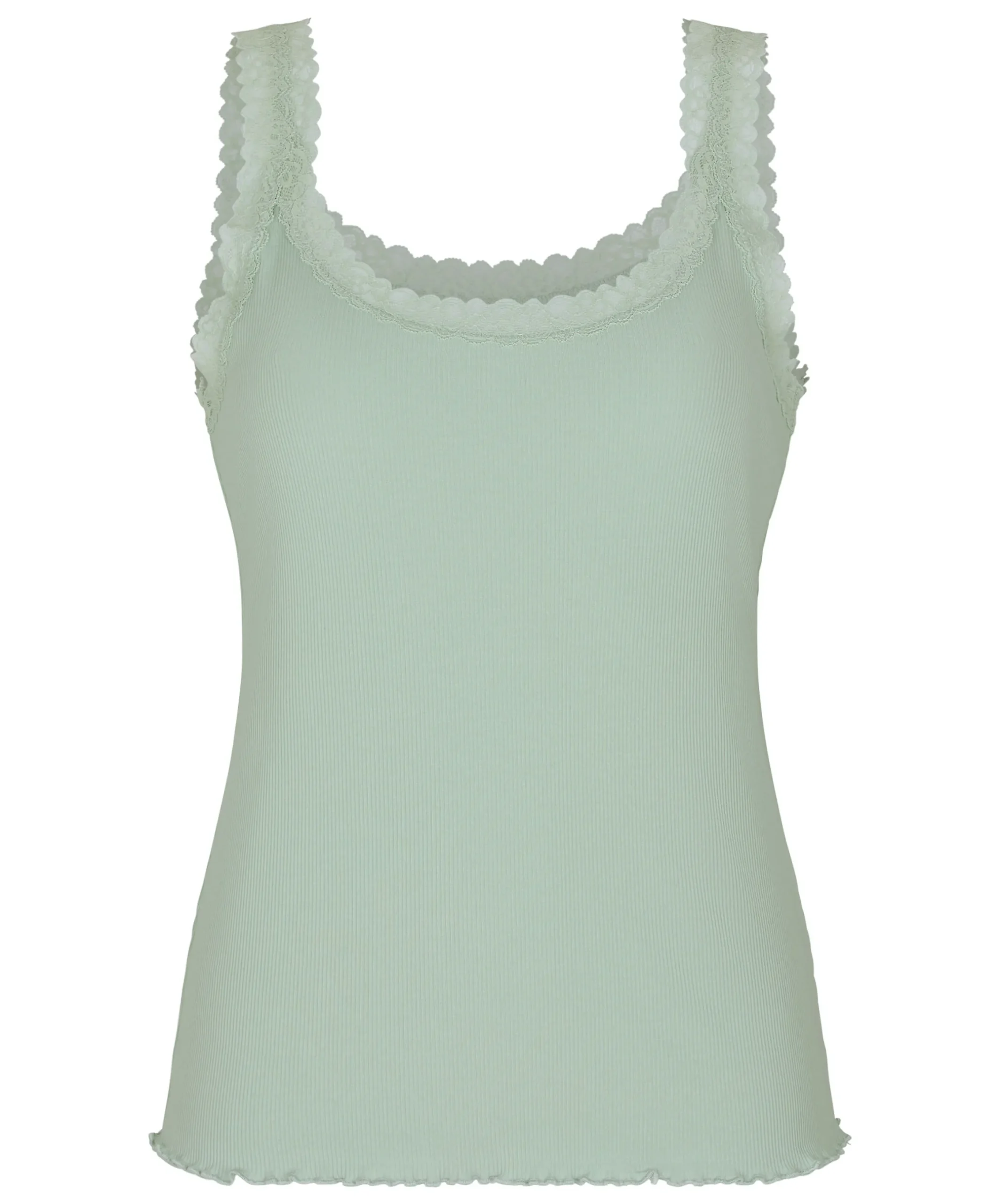 Rippjersey-Top mit Spitze - Grün