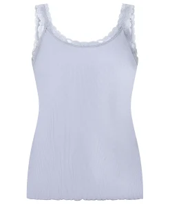 Rippjersey-Top mit Spitze - Lila
