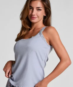Rippjersey-Top mit Spitze - Lila