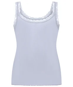Rippjersey-Top mit Spitze - Lila