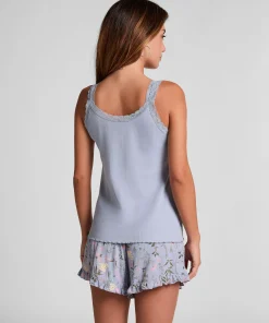 Rippjersey-Top mit Spitze - Lila