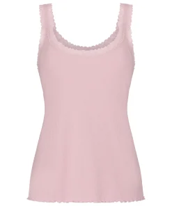 Rippjersey-Top mit Spitze - Rosa