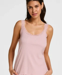 Rippjersey-Top mit Spitze - Rosa