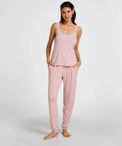 Rippjersey-Top mit Spitze - Rosa