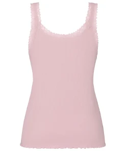 Rippjersey-Top mit Spitze - Rosa