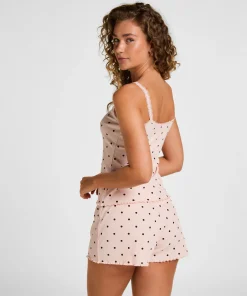 Rippjersey-Top mit Spitze - Rosa