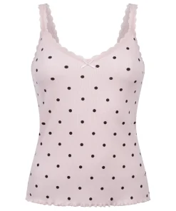 Rippjersey-Top mit Spitze - Rosa