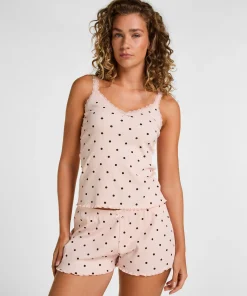 Rippjersey-Top mit Spitze - Rosa