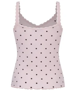 Rippjersey-Top mit Spitze - Rosa