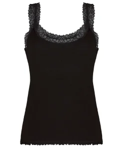 Rippjersey-Top mit Spitze - Schwarz