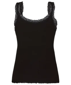 Rippjersey-Top mit Spitze - Schwarz