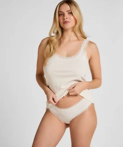 Rippjersey-Top mit Spitze - Weiß