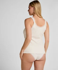 Rippjersey-Top mit Spitze - Weiß