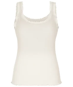 Rippjersey-Top mit Spitze - Weiß