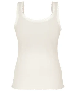 Rippjersey-Top mit Spitze - Weiß