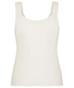 Rippjersey-Top mit Spitze - Weiß