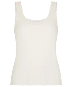 Rippjersey-Top mit Spitze - Weiß