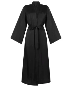 Satin-Kimono mit Nadelstreifen - Schwarz