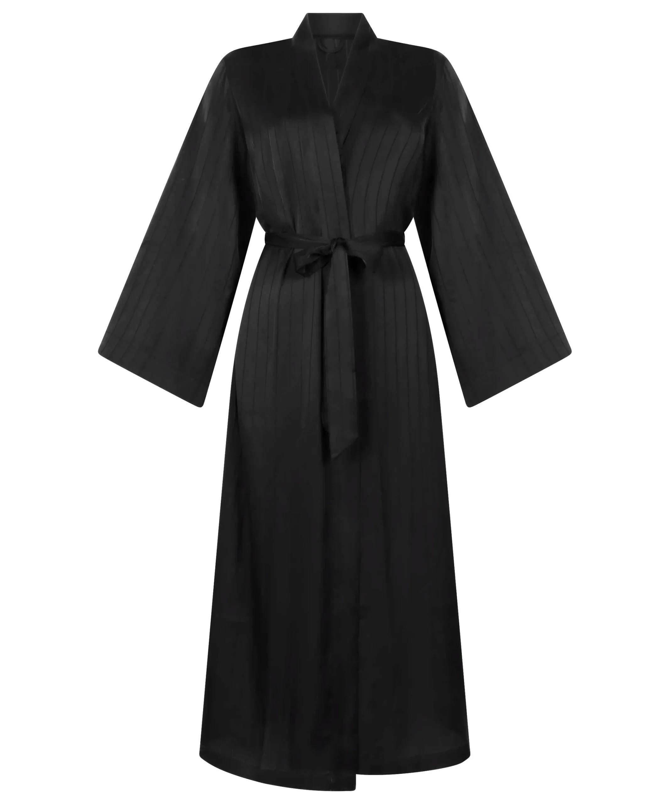 Satin-Kimono mit Nadelstreifen - Schwarz