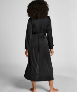 Satin-Kimono mit Nadelstreifen - Schwarz
