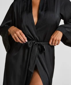 Satin-Kimono mit Nadelstreifen - Schwarz