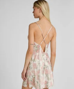 Satin-Negligé mit Blumenmuster - Weiß