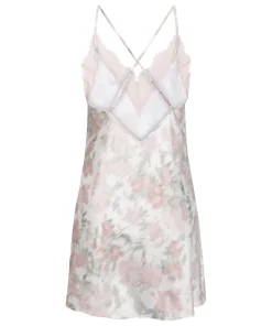 Satin-Negligé mit Blumenmuster - Weiß