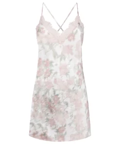 Satin-Negligé mit Blumenmuster - Weiß