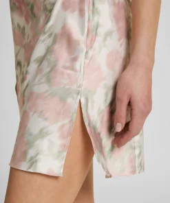 Satin-Negligé mit Blumenmuster - Weiß