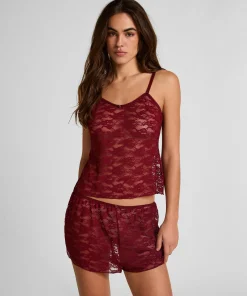 Shorts aus Allover-Spitze - Rot