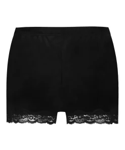 Shorts aus Velours mit Spitze - Schwarz