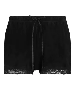 Shorts aus Velours mit Spitze - Schwarz