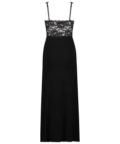 Slipdress Nora Lace Long - Schwarz