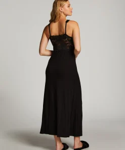 Slipdress Nora Lace Long - Schwarz