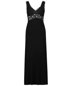 Slipdress Nora Lace Long - Schwarz