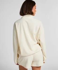 Sportliches Top aus Fleece mit halbem Reißverschluss - Weiß
