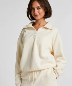 Sportliches Top aus Fleece mit halbem Reißverschluss - Weiß