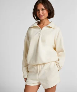 Sportliches Top aus Fleece mit halbem Reißverschluss - Weiß