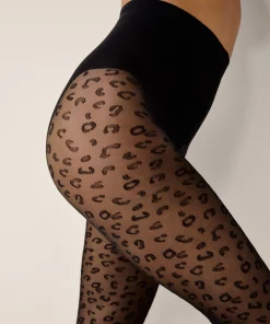 Strumpfhose 15 Denier Leopard - Schwarz
