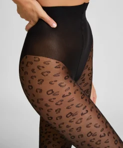 Strumpfhose 15 Denier Leopard - Schwarz