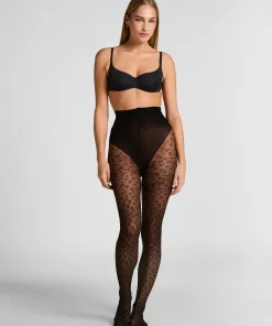 Strumpfhose 15 Denier Leopard - Schwarz