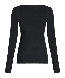 Super Soft Shirt aus Kaschmir-Mix mit U-Boot-Ausschnitt - Schwarz