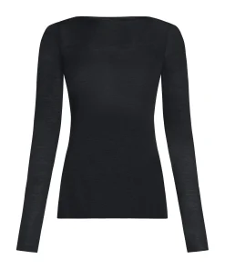 Super Soft Shirt aus Kaschmir-Mix mit U-Boot-Ausschnitt - Schwarz