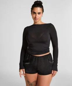 Super Soft Shirt aus Kaschmir-Mix mit U-Boot-Ausschnitt - Schwarz