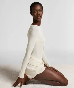 Super Soft Shirt aus Kaschmir-Mix mit U-Boot-Ausschnitt - Weiß