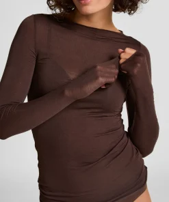 Super Soft Shirt aus Kaschmir-Mix mit U-Boot-Ausschnitt - Braun