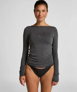 Super Soft Shirt aus Kaschmir-Mix mit U-Boot-Ausschnitt - Grau