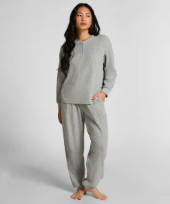Top Waffelstrick Henley - Grau