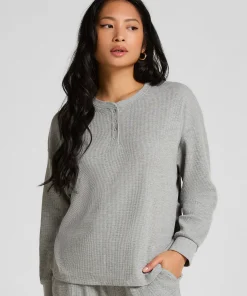 Top Waffelstrick Henley - Grau